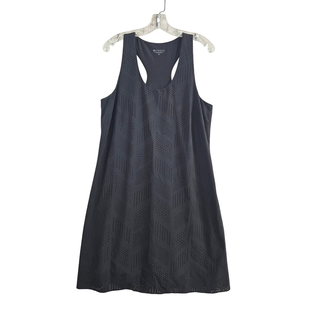 Athleta Laser Cut Dress Womens Medium Black Racerback Perforated A-Line Tank